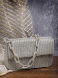 Coffer Striped Embellished Faux Silk Clutch