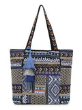 Boho Cotton Canvas Abstract Embellished Tote Bag