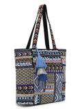 Boho Cotton Canvas Abstract Embellished Tote Bag
