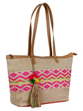 Hoist Handloom Jute And Jacquard Tote Bag