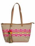 Hoist Handloom Jute And Jacquard Tote Bag