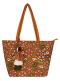 Florid Printed Canvas & Pu Tote Bag