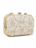 Tulle Embellished Emroidered Faux Silk Clutch