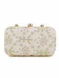 Tulle Embellished Emroidered Faux Silk Clutch