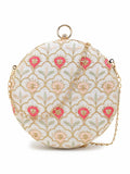 Gala Faux Silk Ethnic Motifs Embroidered Round Clutch