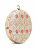 Gala Faux Silk Ethnic Motifs Embroidered Round Clutch