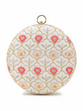 Gala Faux Silk Ethnic Motifs Embroidered Round Clutch