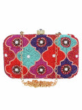 Adorn Embellished Faux Silk Clutch Multi