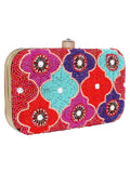 Adorn Embellished Faux Silk Clutch Multi