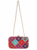 Adorn Embellished Faux Silk Clutch Multi