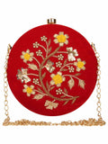 Gala Embroidered Velvet Round Clutch